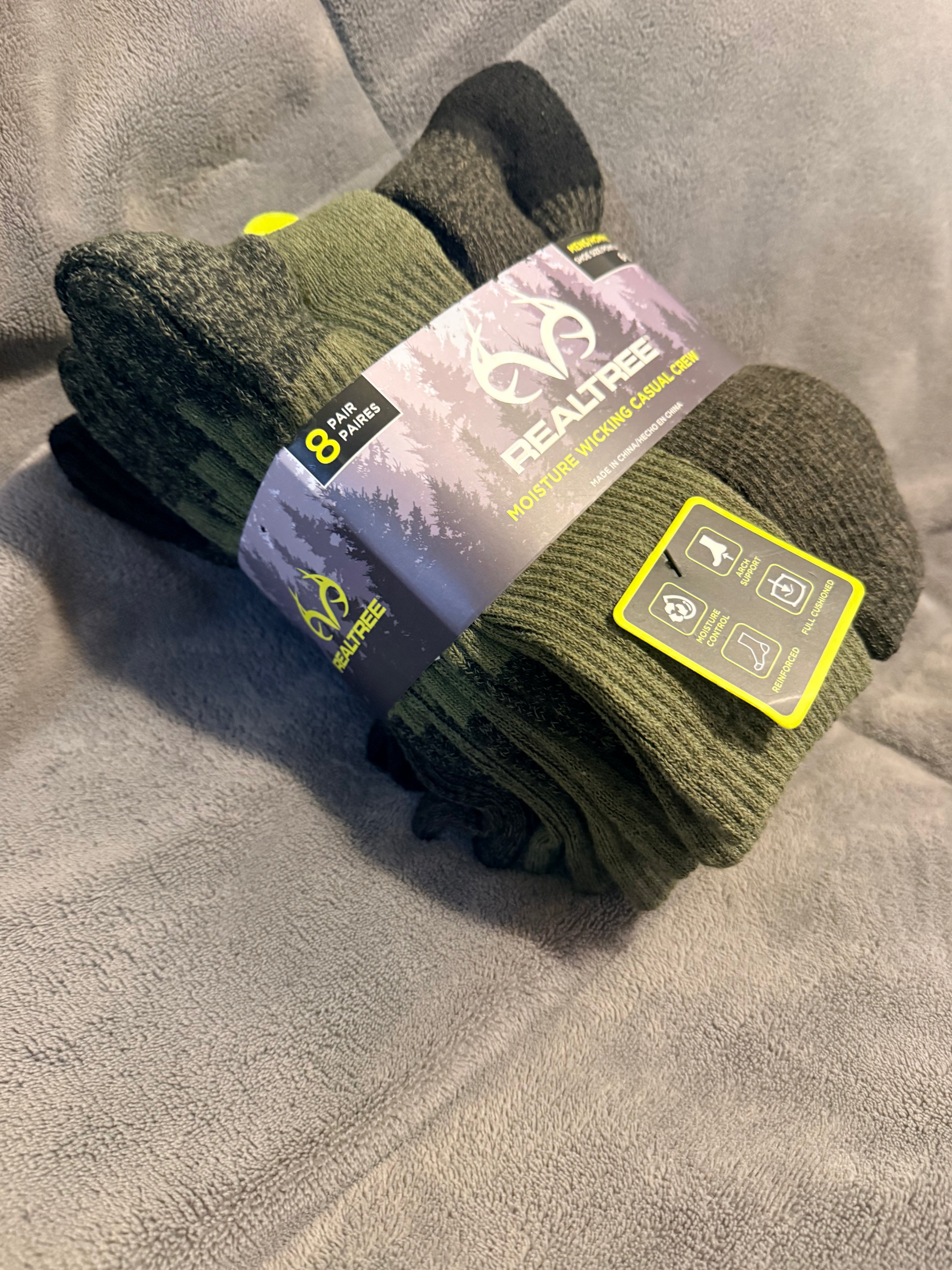 Realtree moisture wicking casual crew ( paquete de 8 pares de medias )