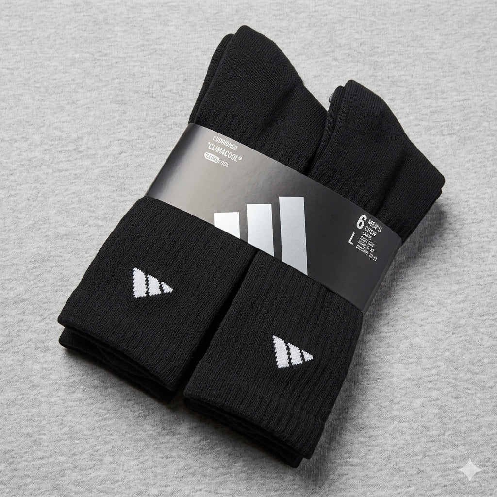 Paquete de 6 Pares de Calcetines Adidas Climacool tipo Crew para Hombre – Talla L (Negro)