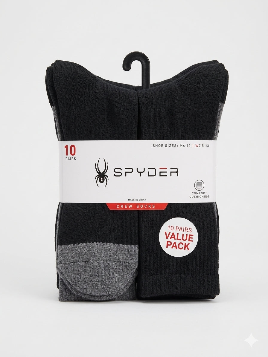 Paquete de 10 Pares de Calcetines Spyder Crew para Hombre y Mujer.