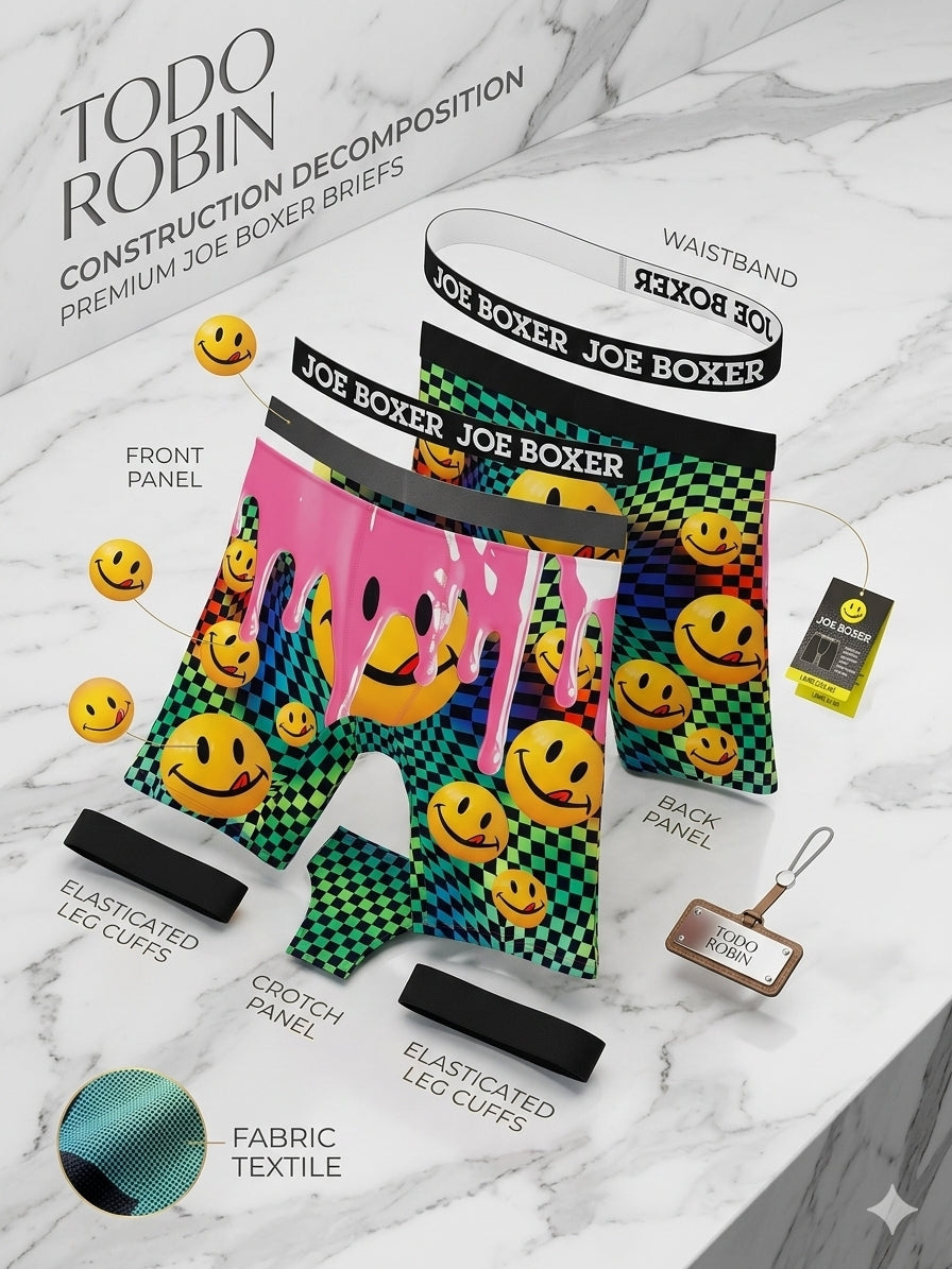 Bóxer Brief Joe Boxer - Diseño Psicodélico Rainbow & Caritas Sonrientes