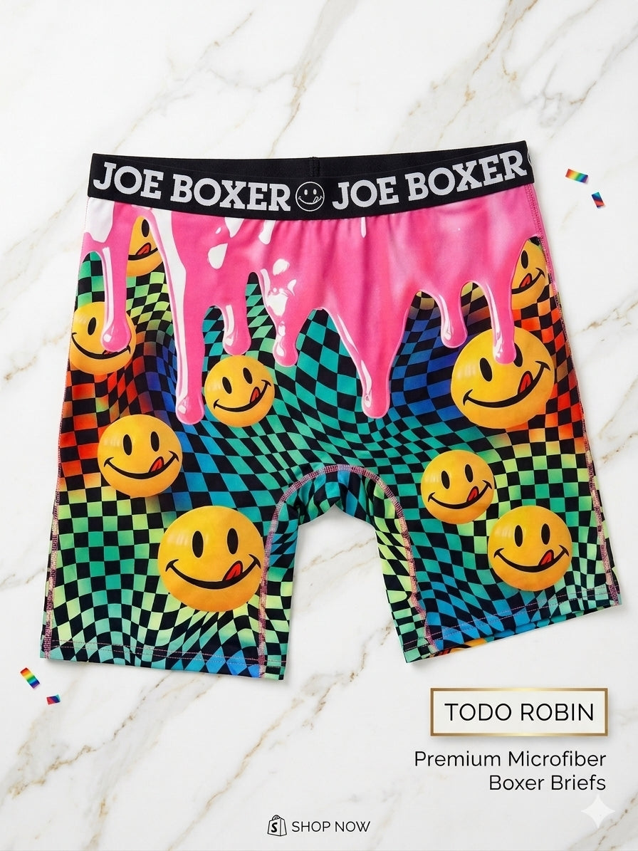 Bóxer Brief Joe Boxer - Diseño Psicodélico Rainbow & Caritas Sonrientes