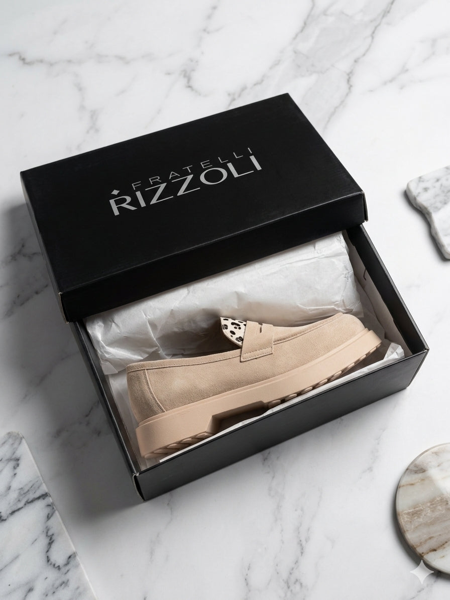 Mocasines Fratelli Rizzoli Crosta Nude – Diseño Animal Print