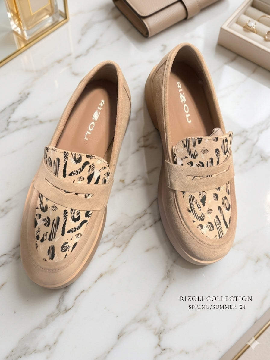 Mocasines Fratelli Rizzoli Crosta Nude – Diseño Animal Print