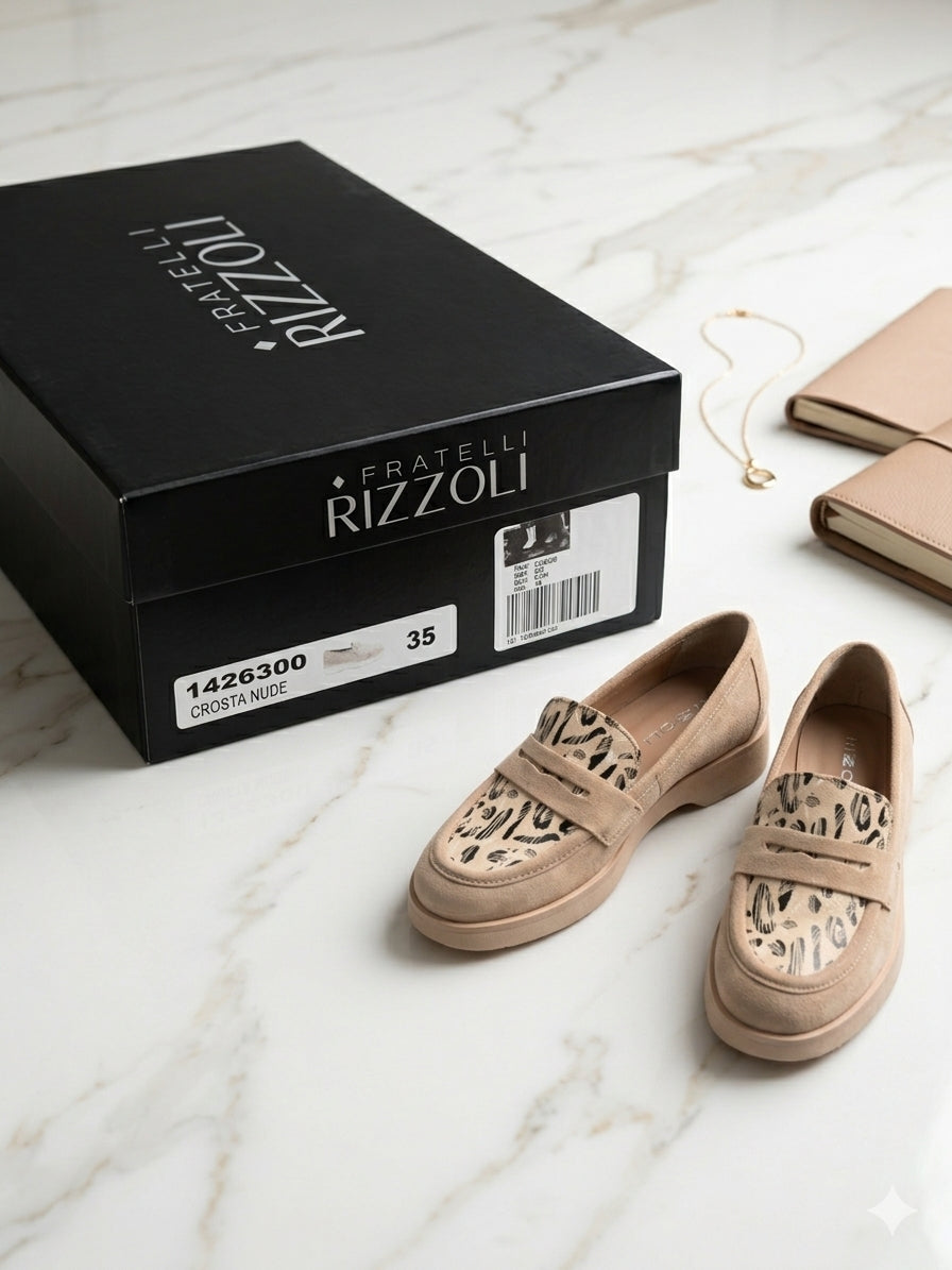 Mocasines Fratelli Rizzoli Crosta Nude – Diseño Animal Print