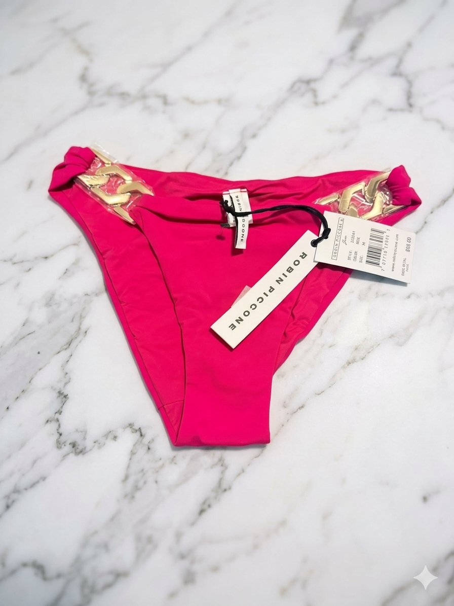 Bikini Bottom "Jane" en Color Rose con Eslabones Dorados – Robin Piccone