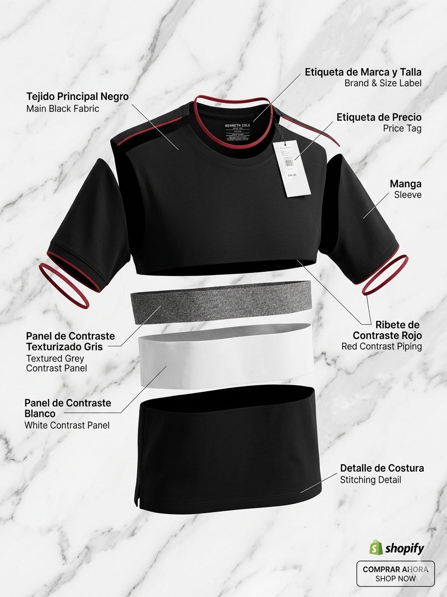 Camiseta Kenneth Cole New York con Bloques de Color y Ribete Rojo