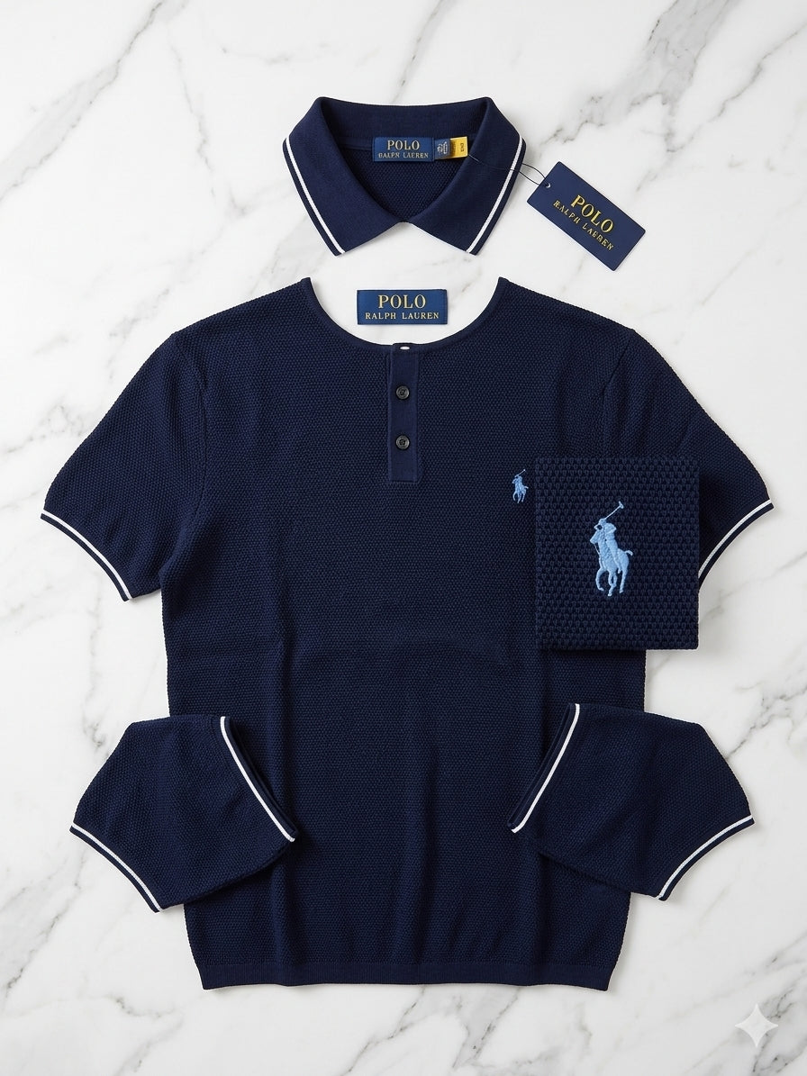 Polo Ralph Lauren Regular Fit - Azul Marino con Textura Waffle