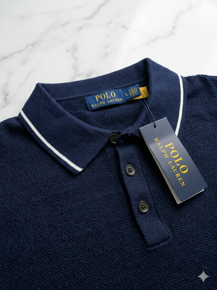 Polo Ralph Lauren Regular Fit - Azul Marino con Textura Waffle