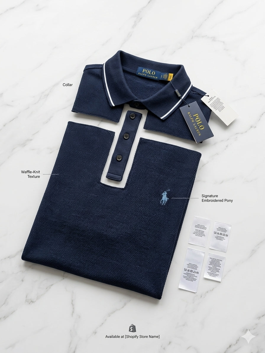 Polo Ralph Lauren Regular Fit - Azul Marino con Textura Waffle