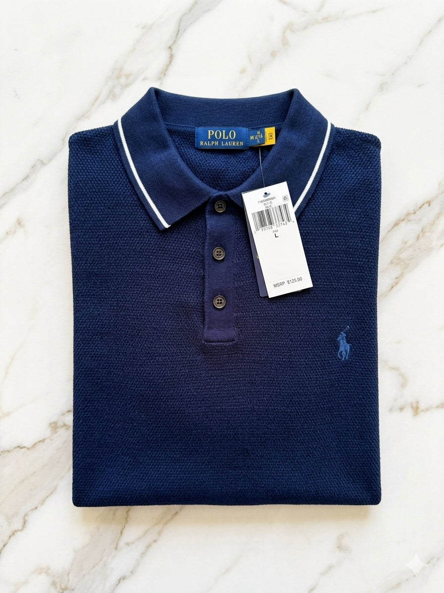 Polo Ralph Lauren Regular Fit - Azul Marino con Textura Waffle