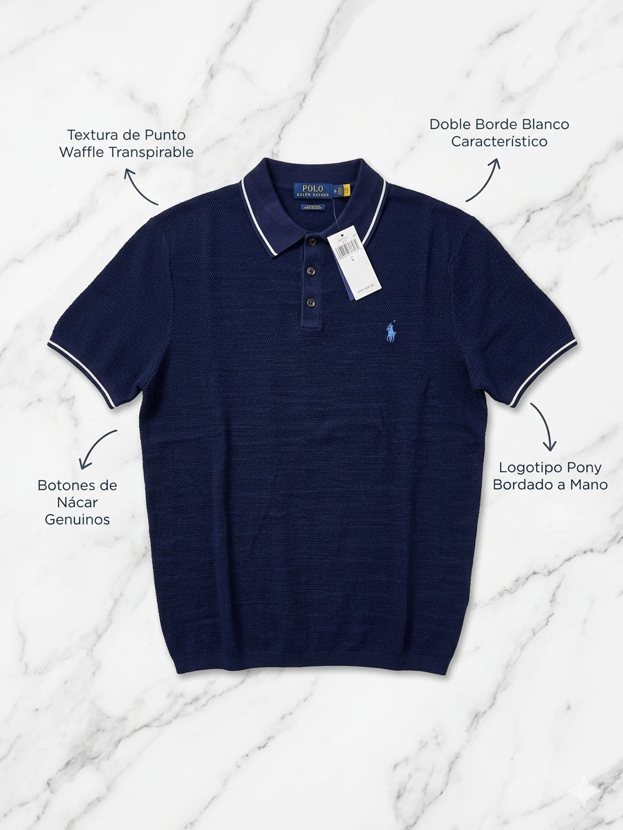 Polo Ralph Lauren Regular Fit - Azul Marino con Textura Waffle