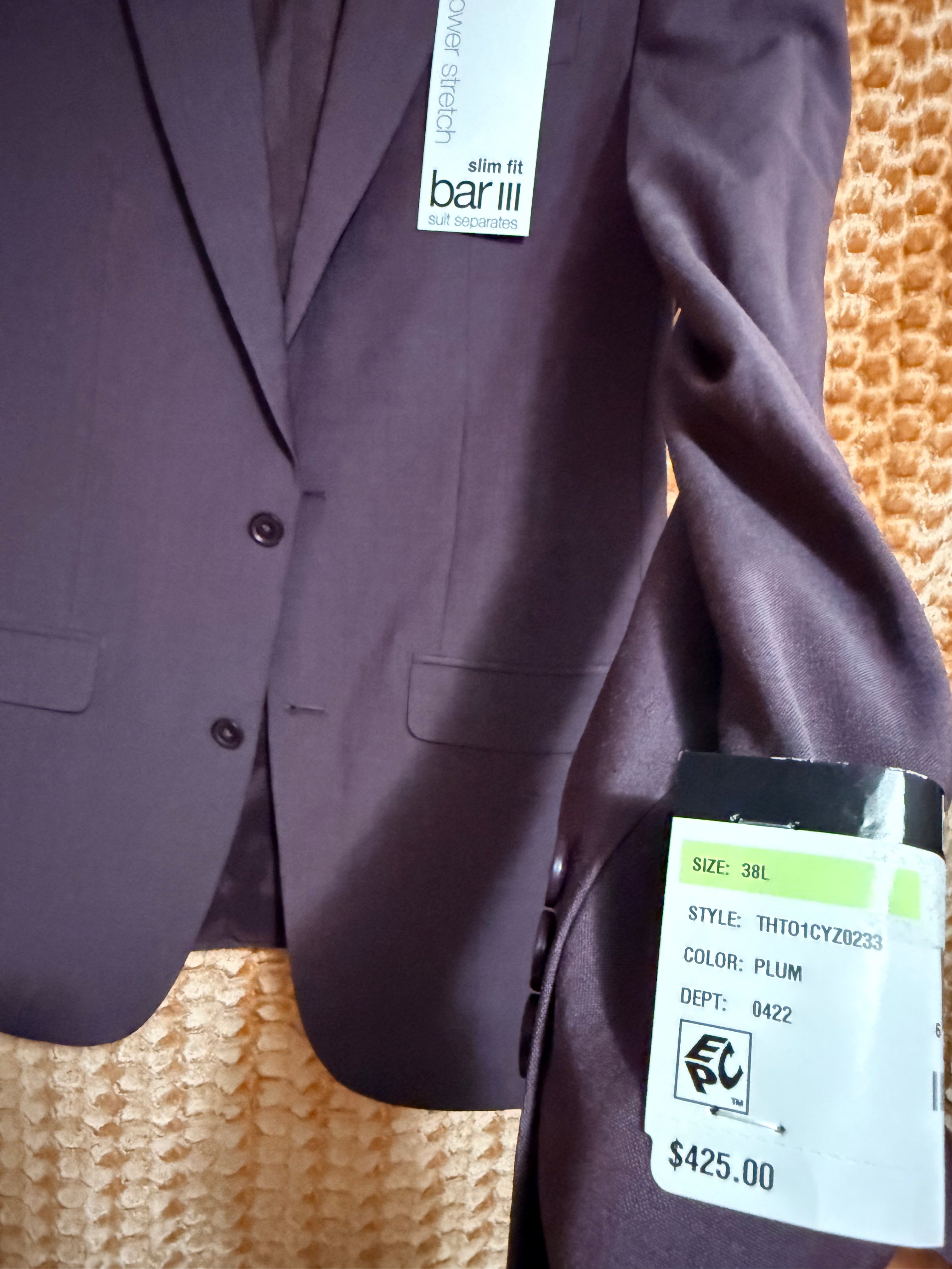 Saco de Traje Slim Fit Bar III para Hombre - Berry Plum (Power Stretch) - Talla 38L