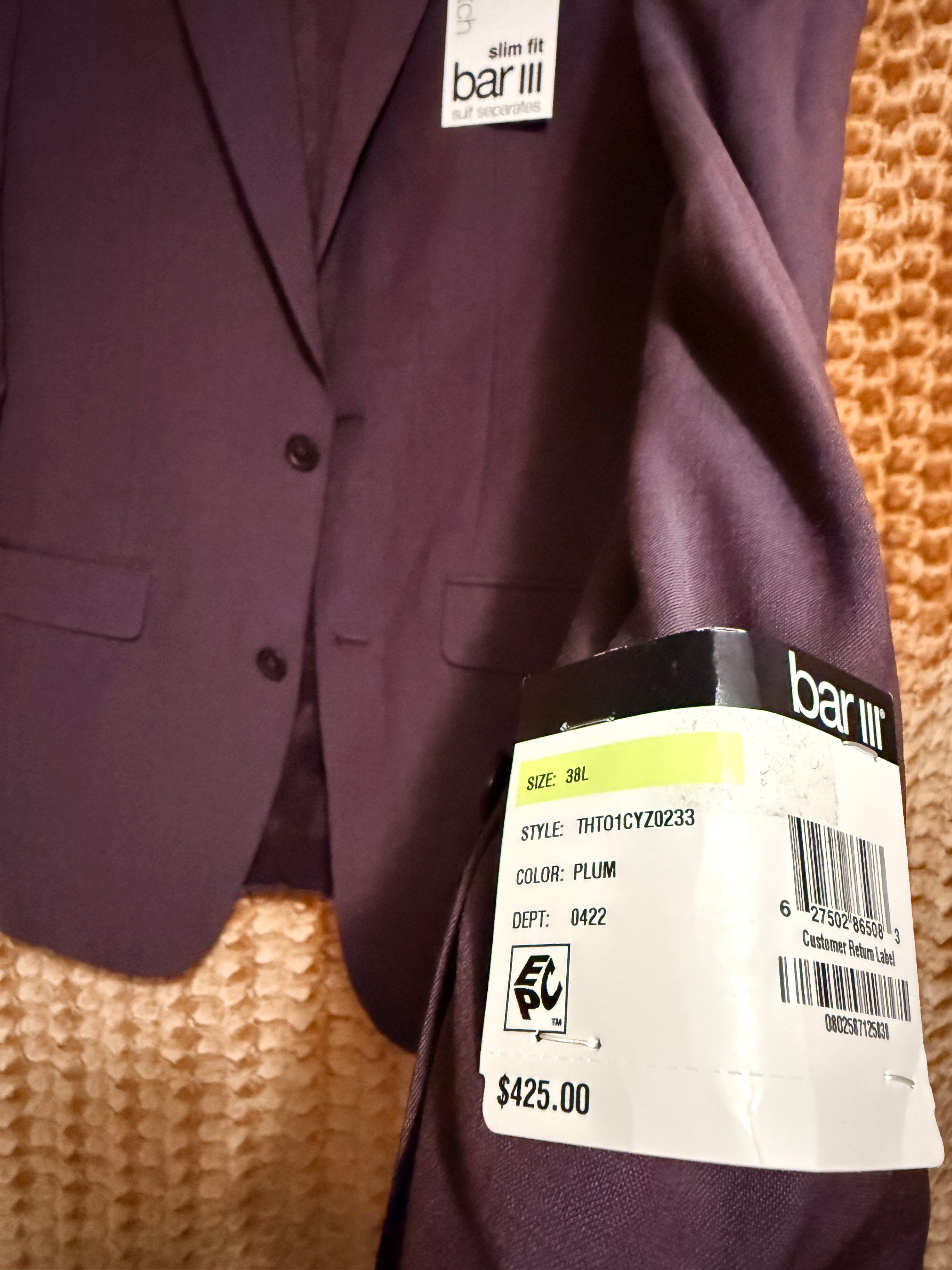 Saco de Traje Slim Fit Bar III para Hombre - Berry Plum (Power Stretch) - Talla 38L