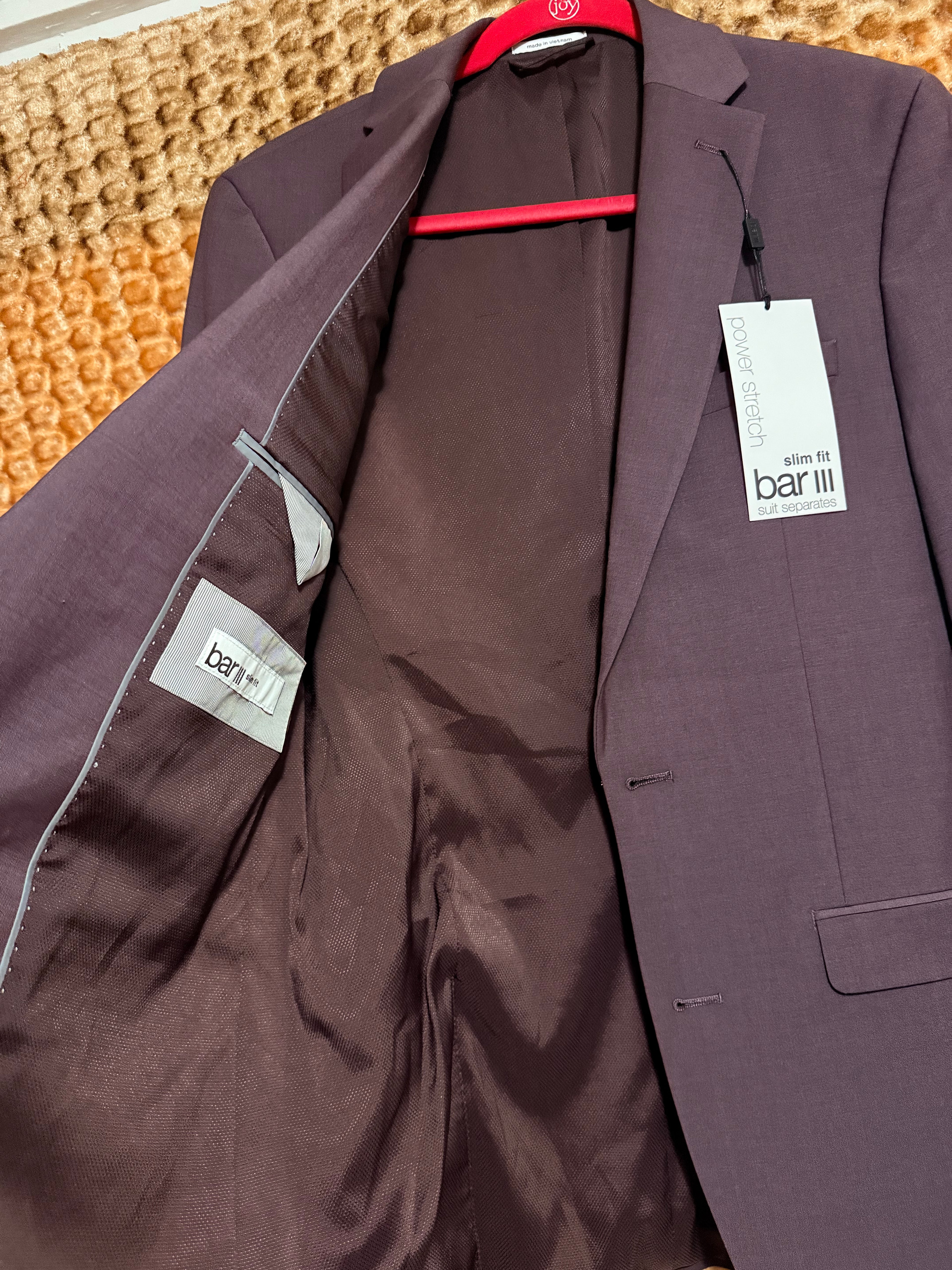 Saco de Traje Slim Fit Bar III para Hombre - Berry Plum (Power Stretch) - Talla 38L