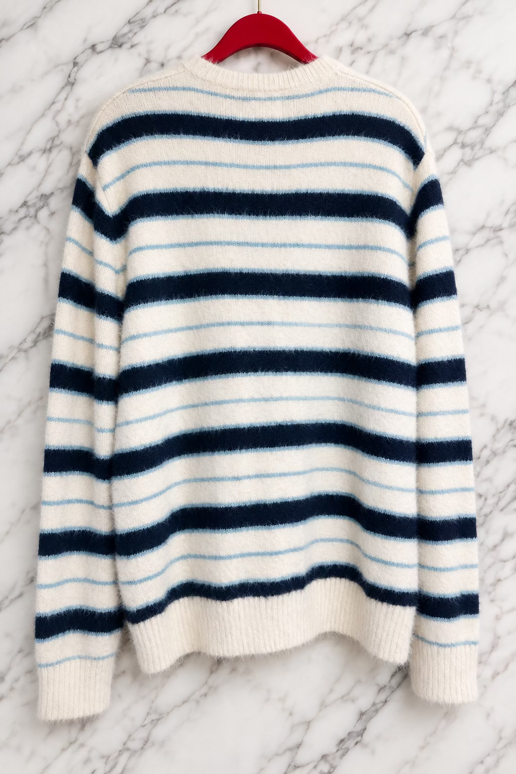 Suéter de Rayas Mode One para Hombre - Talla L - Crema y Azul Marino (Nuevo con Etiqueta)