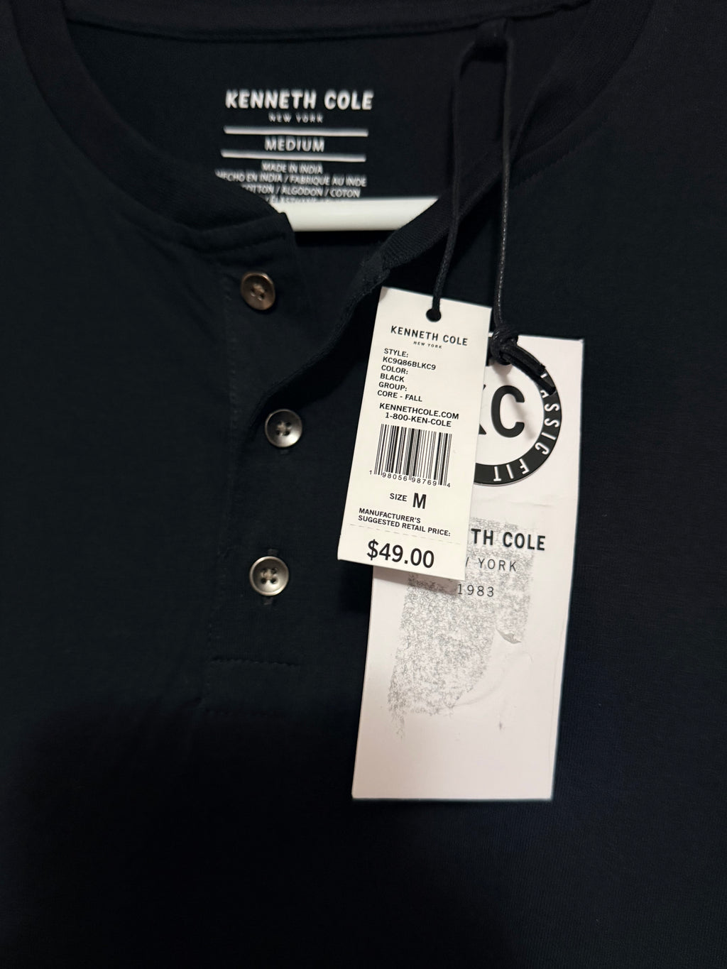 Playera Tipo Henley Kenneth Cole New York para Hombre – Black