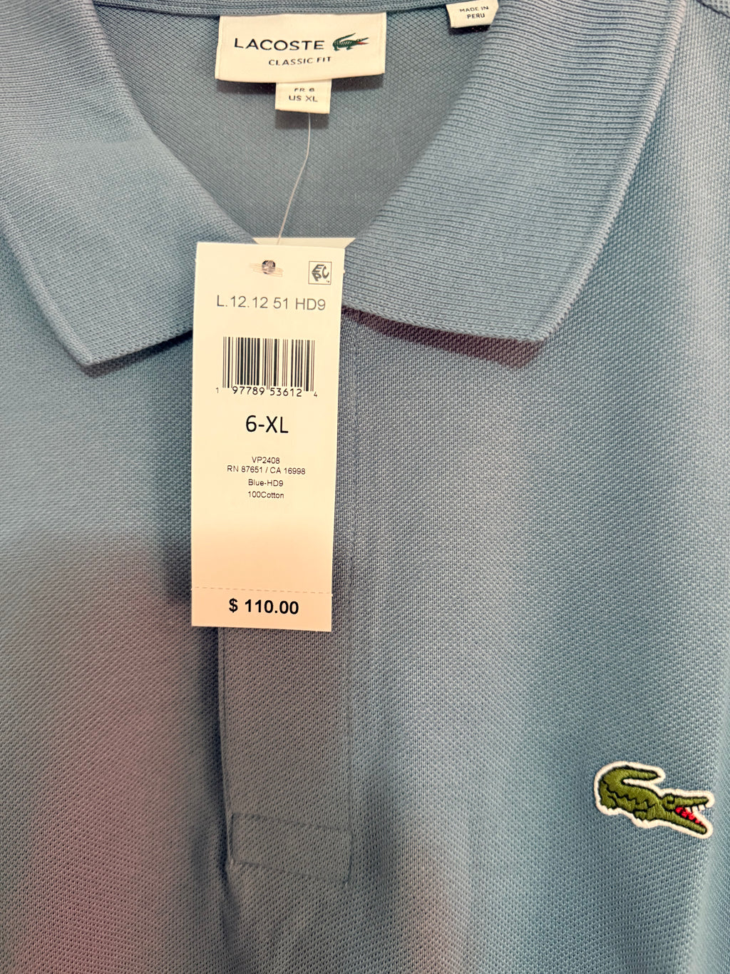 Playera Polo Lacoste Classic Fit para Hombre – Azul Acero