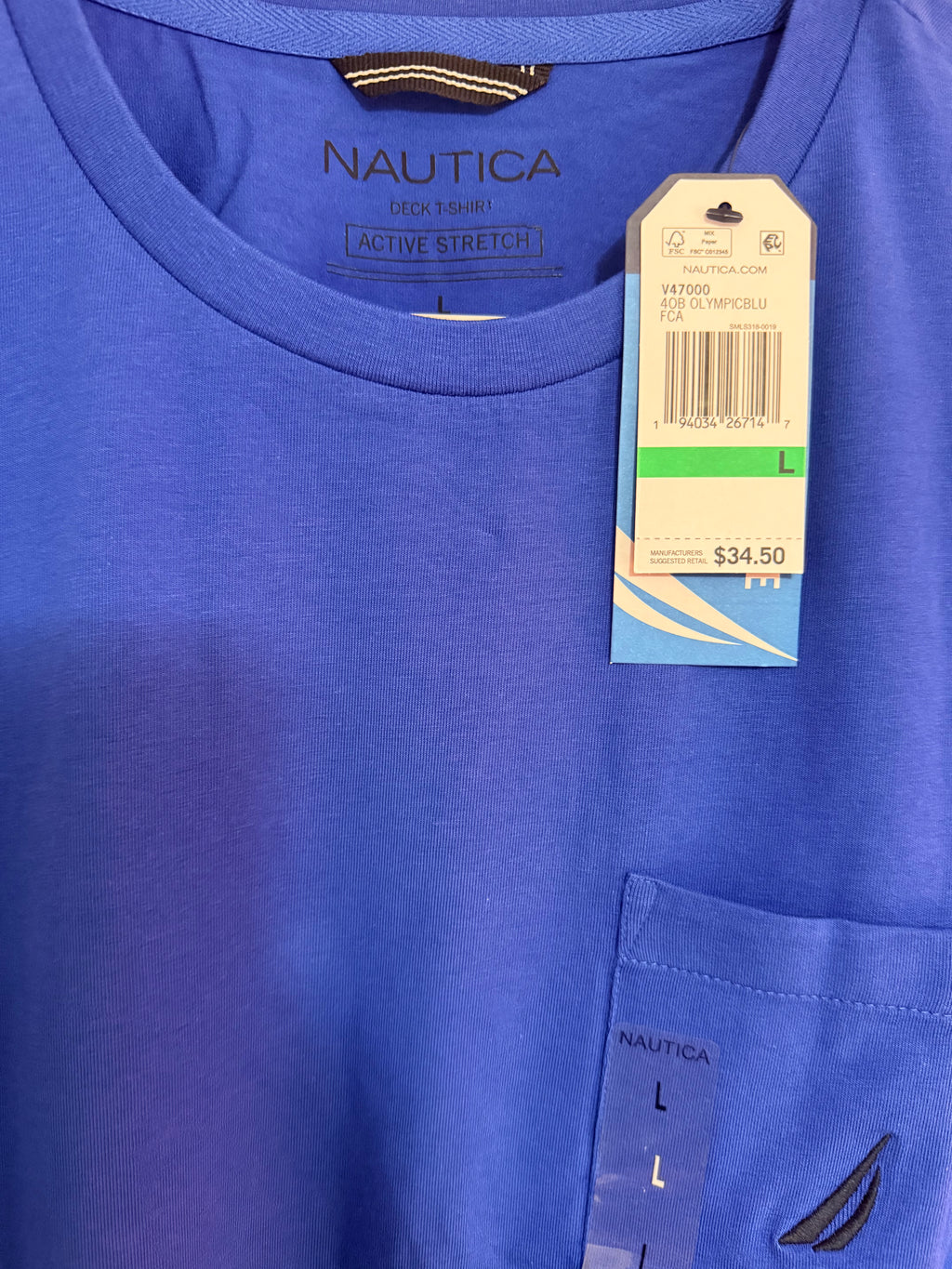 Playera Nautica Azul Eléctrico con Bolsillo y Logotipo para Hombre