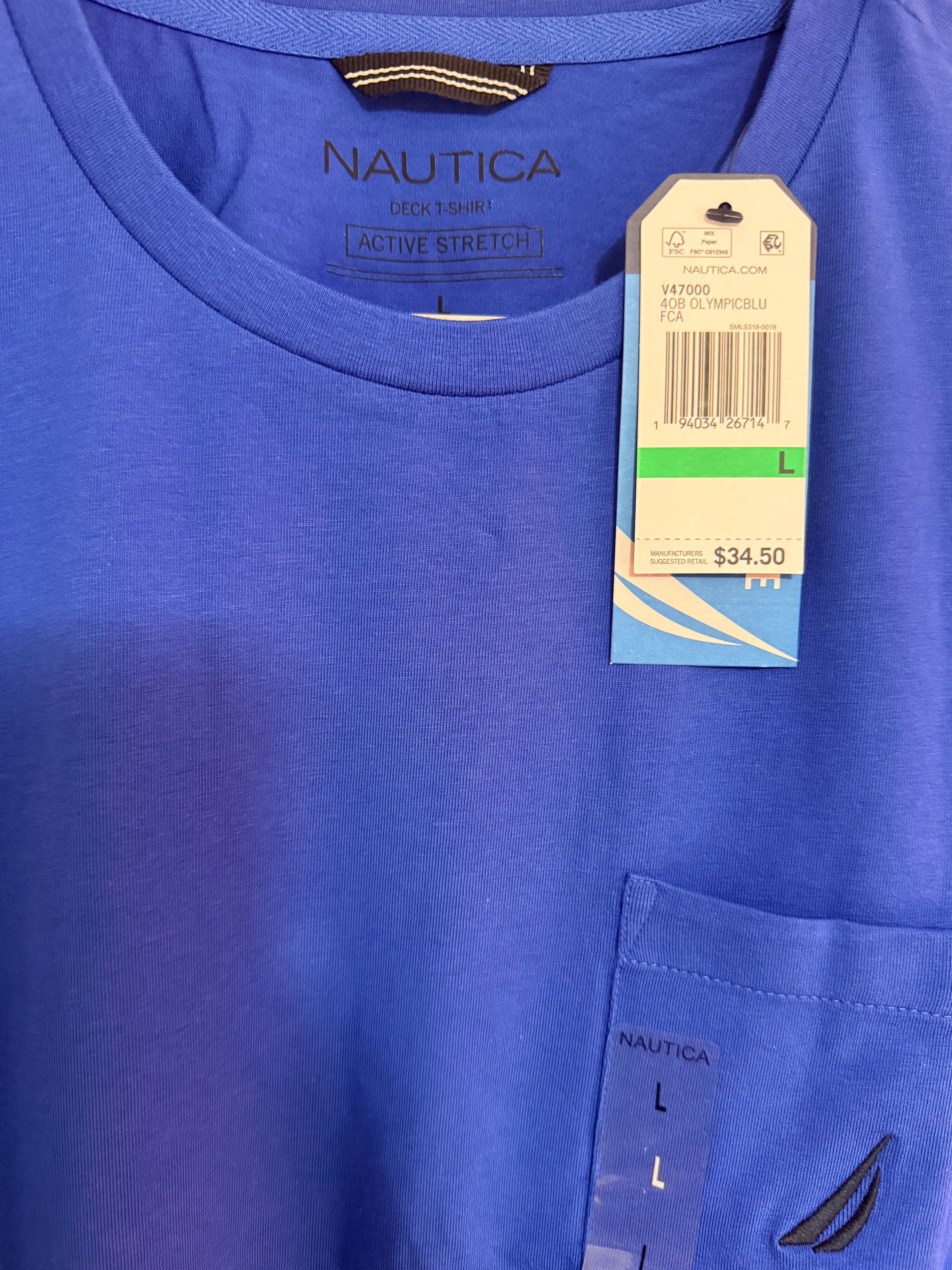 Playera Nautica Azul Eléctrico con Bolsillo y Logotipo para Hombre
