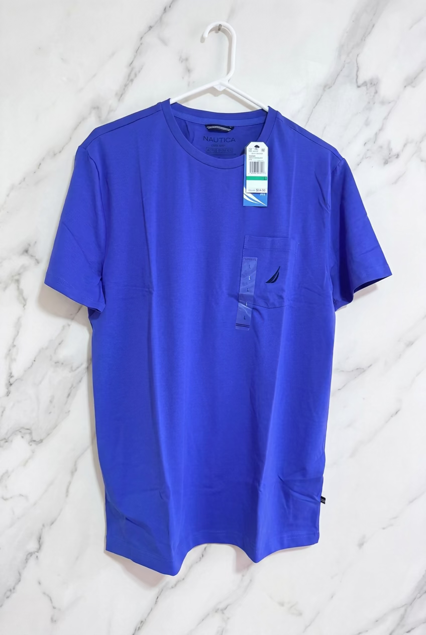 Playera Nautica Azul Eléctrico con Bolsillo y Logotipo para Hombre